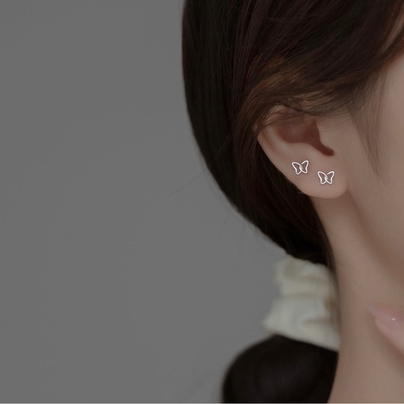 Sterling Silver Geometric Butterfly Earrings - Picture 3 of 6